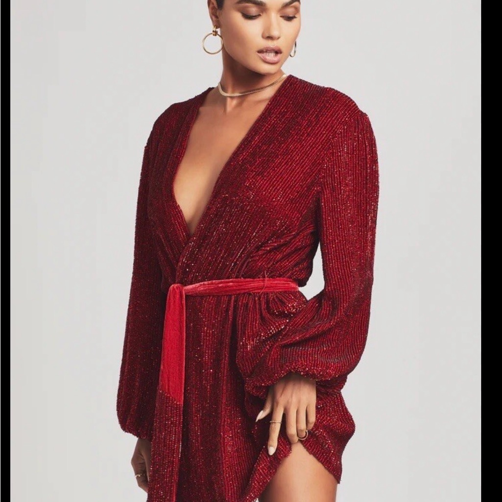 Moving Sale Retrofet Deep Red Sparkle Wrap Dress With Belt